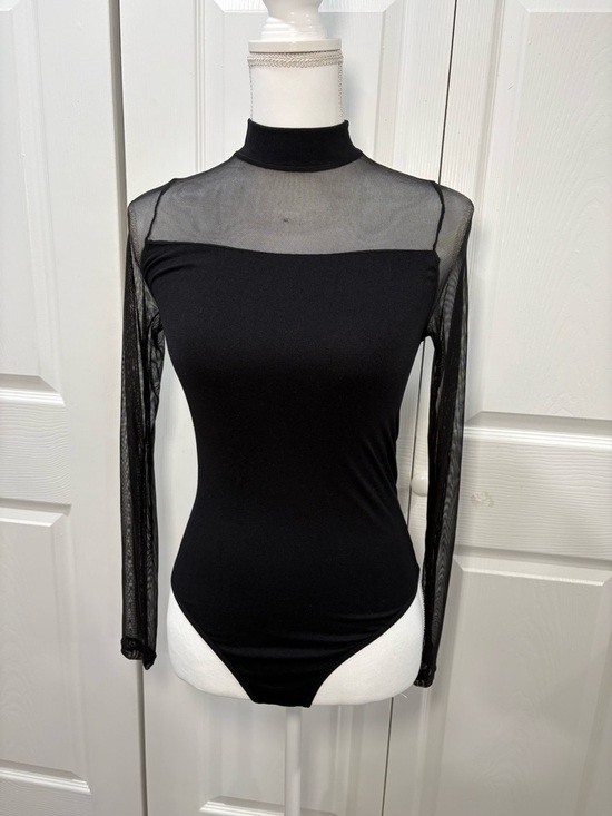 ANWND Tops - Black Sheer-Yoke Long Sleeve Bodysuit - Women Tops